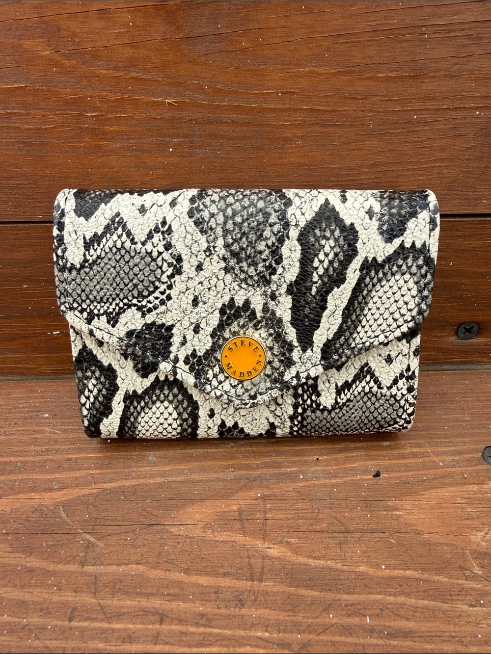 Steve Madden Black & White Snake-Print Snap Wallet